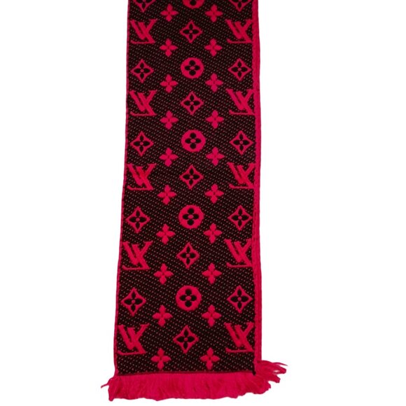 LOUIS VUITTON LV Monogram Hot Pink Fuchsia & Black Shine Scarf - Picture 10 of 16